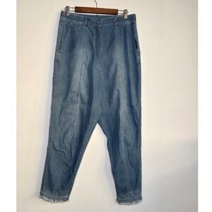 Studio Rundholz Women's Denim Pants Size S Blue Frayed Hem Cotton lagenlook